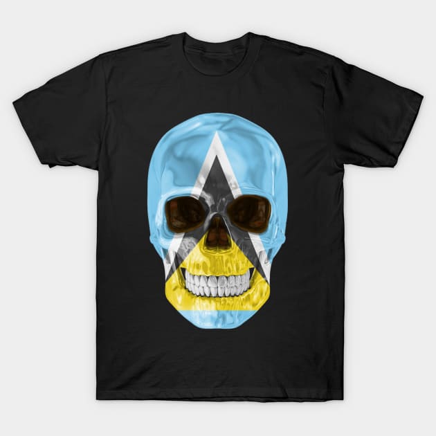 St Lucia Flag Skull - Gift for St Lucian With Roots From St Lucia T-Shirt by Country Flags